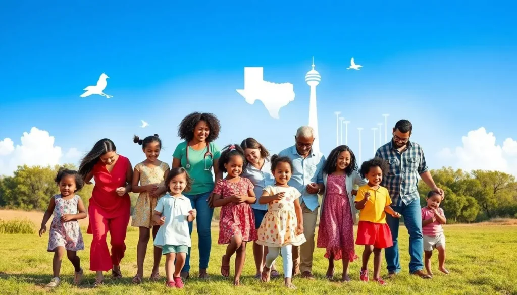 a group of people and a man and a woman with kids in the park