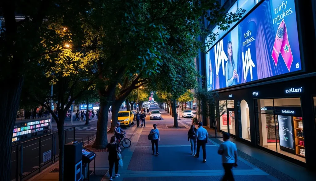 a group of people walking on a sidewalk in a city